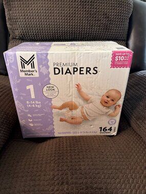 Member's Mark Premium Baby Diapers, Size 1, 164 Total